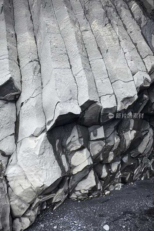冰岛南部Reynisfjara黑沙滩上的玄武岩柱