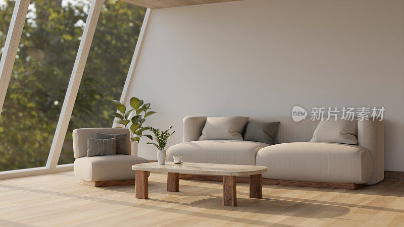 现代现代宽敞的家居客厅配有舒适的沙发，茶几