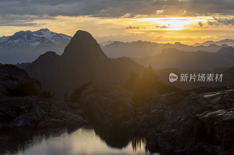 鸟瞰图，太阳从山脉升起