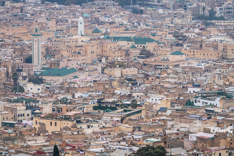 非斯(Fez)的全景-摩洛哥古老的皇家城市之一