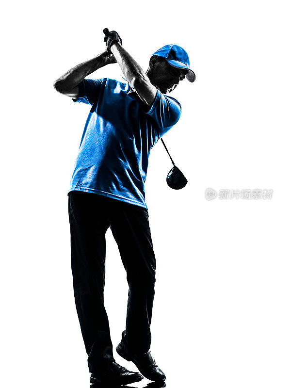 男子高尔夫球手高尔夫挥杆剪影