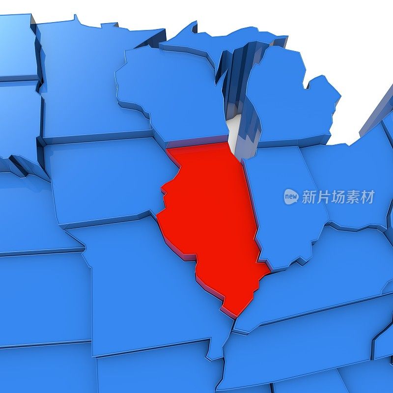 美国地图，伊利诺斯州用红色标出