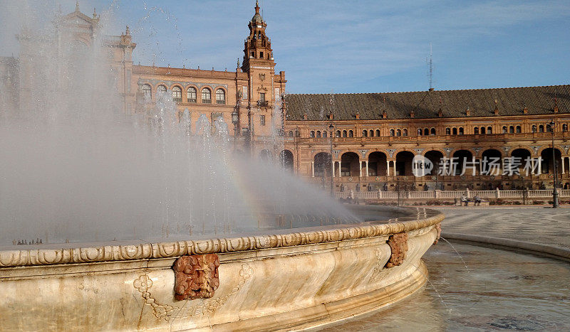 摩尔式建筑雄伟的喷泉亭广场España西班牙塞维利亚