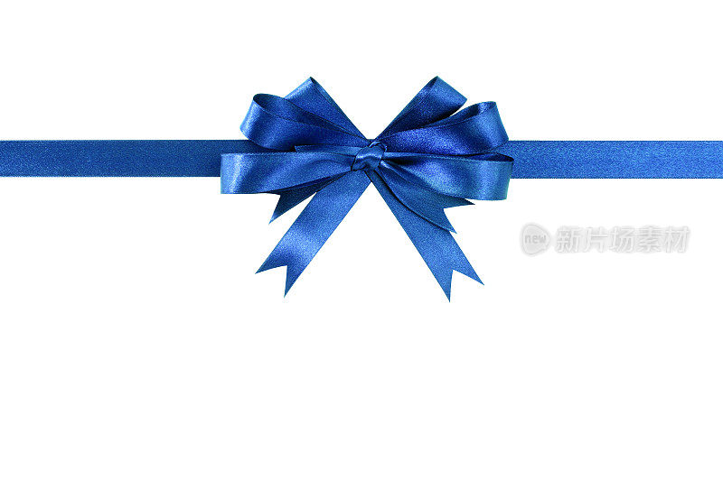 蓝色蝴蝶结礼物丝带直水平