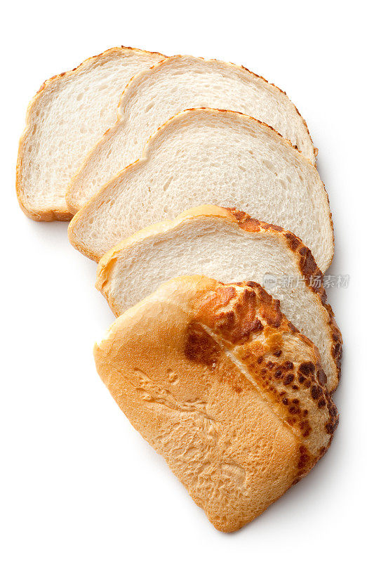 面包:在白色背景上孤立的一片白面包