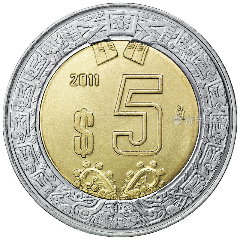 正面的五墨西哥比索硬币