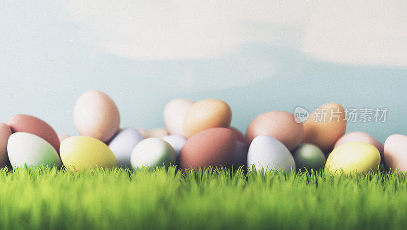 复活节背景手绘蛋和草