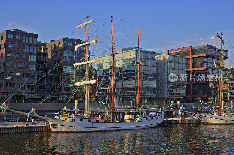 汉堡的一艘旧帆船，Speicherstadt