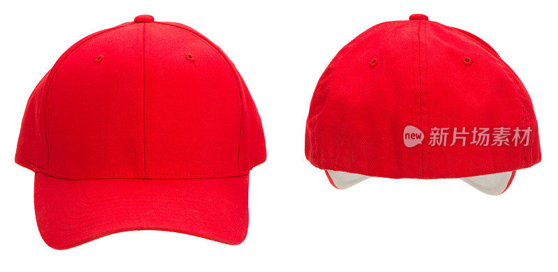 前和后方的空白红色棒球帽孤立的白色