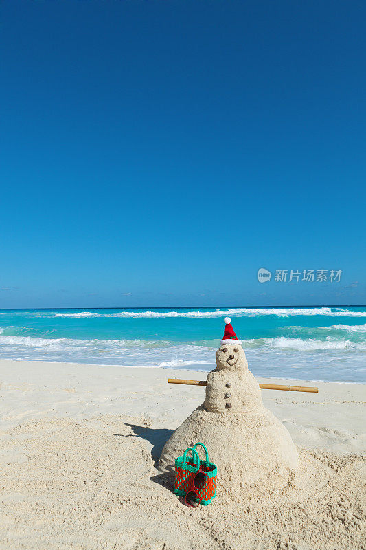 圣诞雪人圣诞老人在热带海滩度假佛蒙特