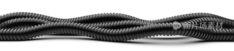 安装电缆用的黑色波纹管。塑料曲线软管组。