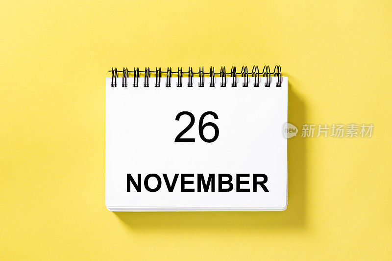 日历预定日期黄色背景11月26日