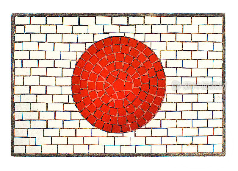 日本国旗，用粗糙的瓷砖马赛克效果呈现