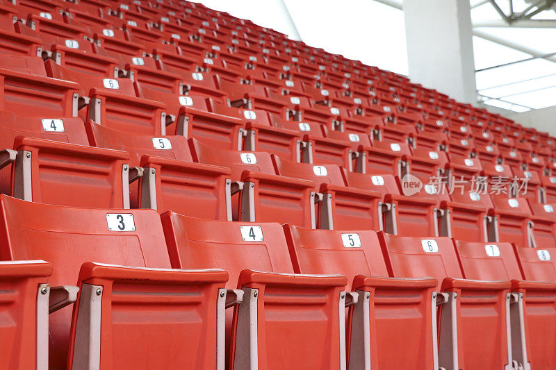 在圆形剧场观看体育比赛的椅子。看台上一字排开的椅子。
