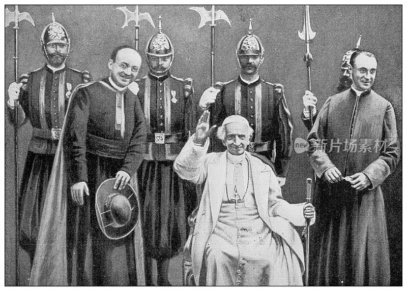 古董黑白照片:教皇利奥十三世挥手