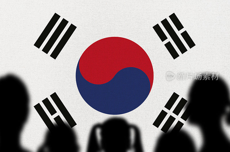 举着韩国国旗的人剪影