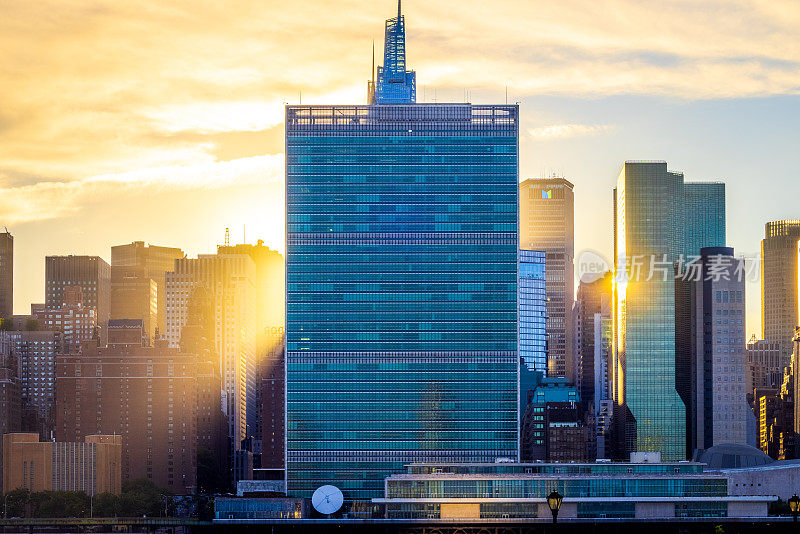 纽约市天际线和联合国大楼