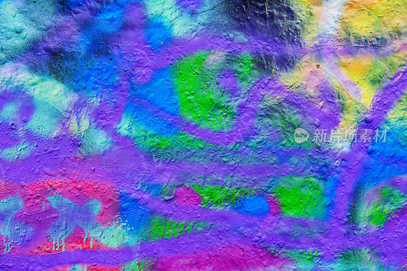 墙壁上抽象的彩色涂鸦背景细节