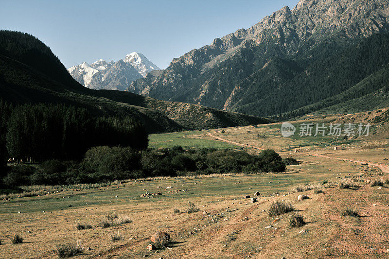 山峡谷峡谷与雪峰为背景