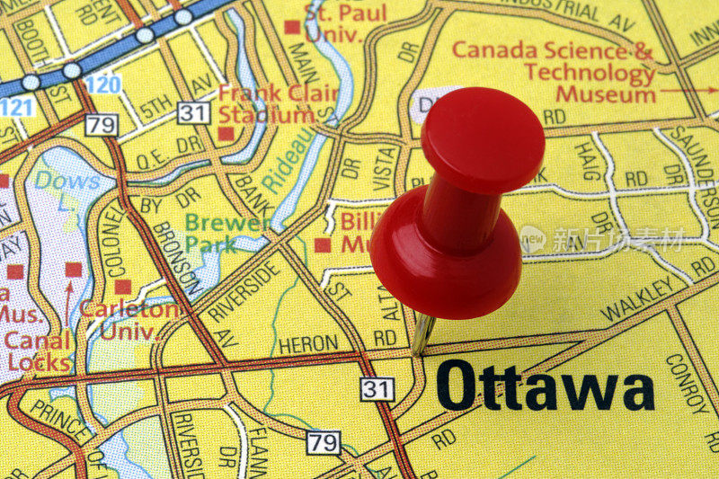 地图上的加拿大渥太华。