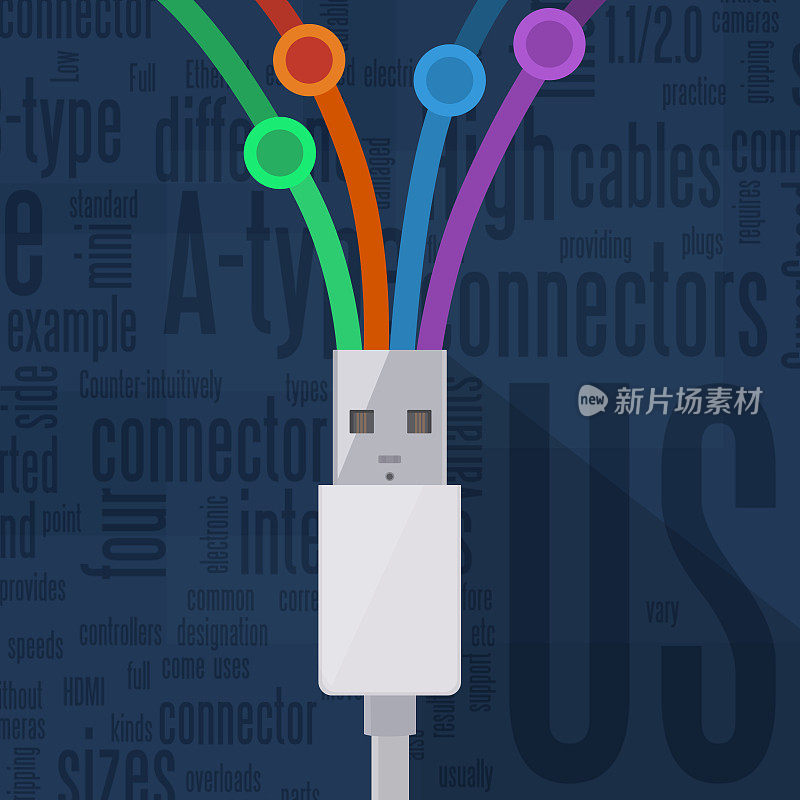平面设计白色USB电缆的概念