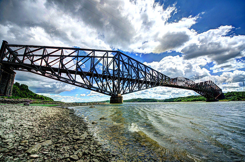 HDR，历史悬索桥，魁北克，加拿大，圣罗兰河