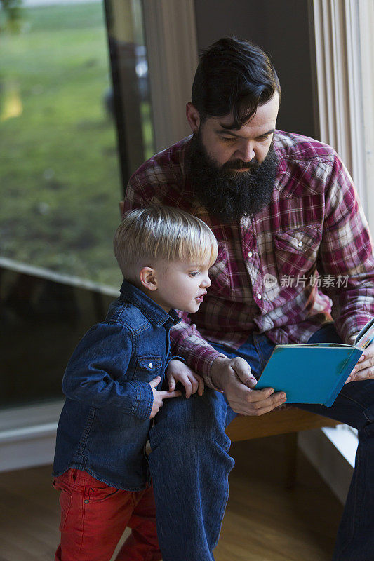 一个男人正在给他的儿子读书
