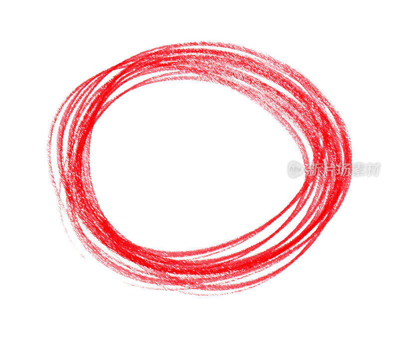 红色画笔描边圆形框架孤立在白色背景