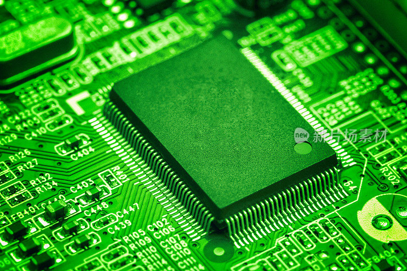 电路板上的中央处理器芯片，技术概念