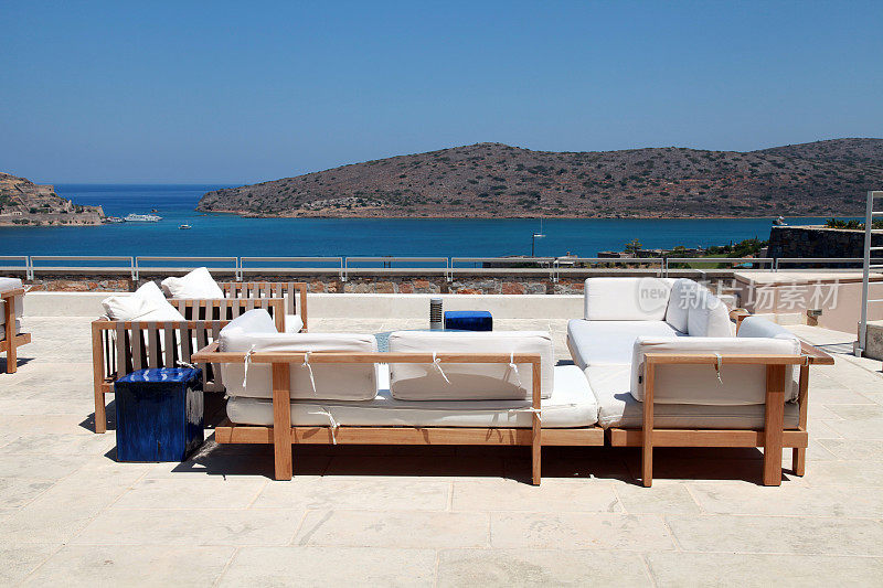 阳台海景，沙发(克里特岛，希腊)