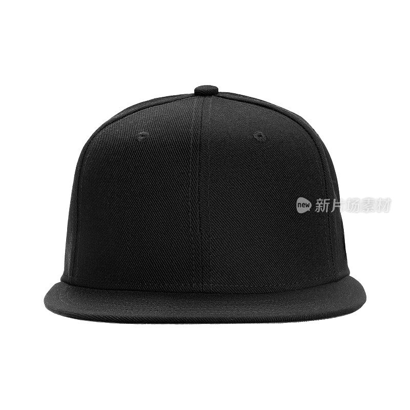 棒球帽黑色正面，在孤立的白色背景