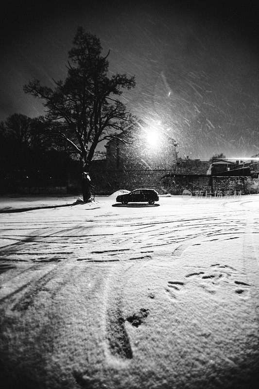 爱沙尼亚塔林镇下大雪