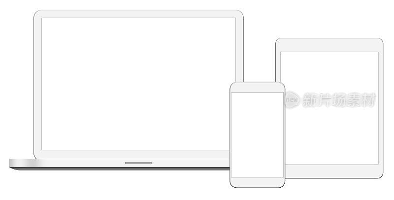 白色笔记本电脑，数字平板电脑和智能手机