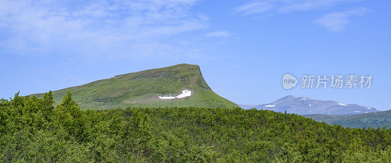 山在荒野之中，四周绿树成荫