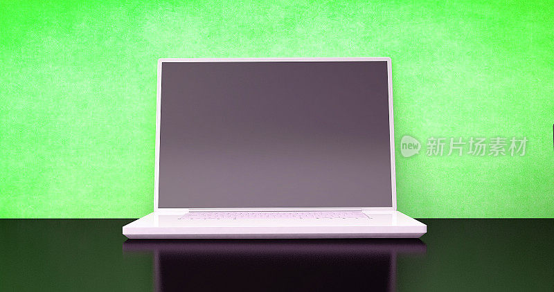 桌上的笔记本电脑，与拷贝空间空白屏幕-前视图