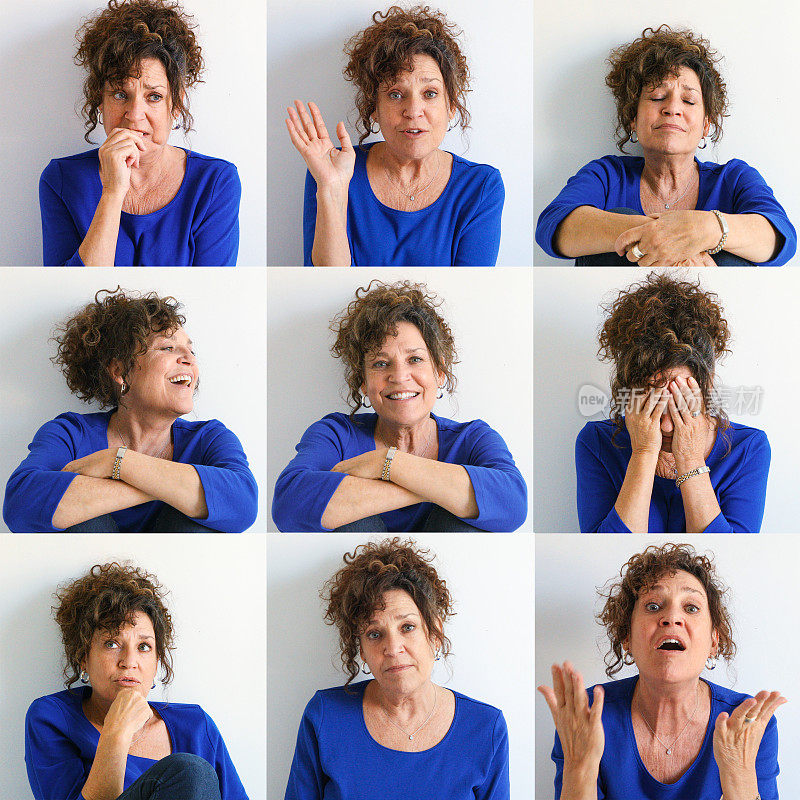 成熟的意大利女人表达九种不同的情感