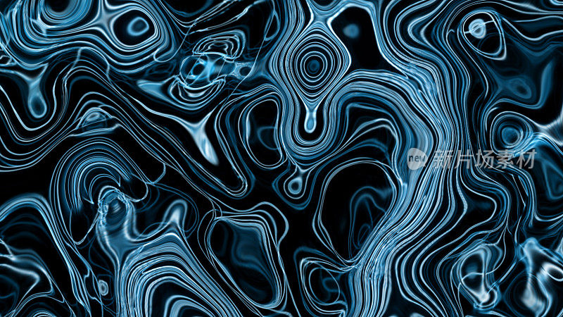 抽象的蓝色背景。液态金属或汽油的痕迹。