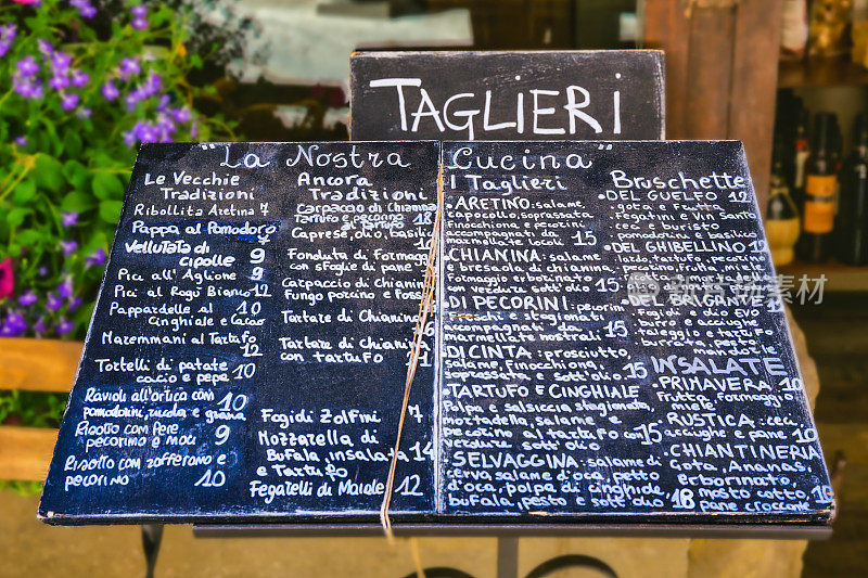托斯卡纳的意大利菜单