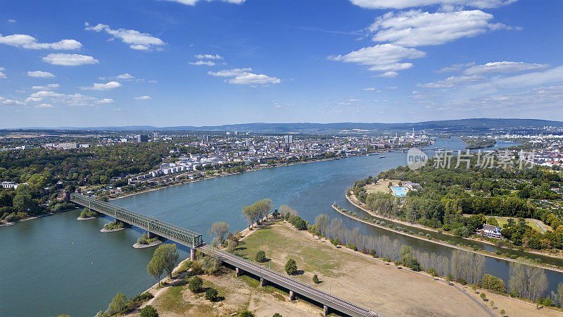 美茵河与莱茵河汇流，德国-鸟瞰全景