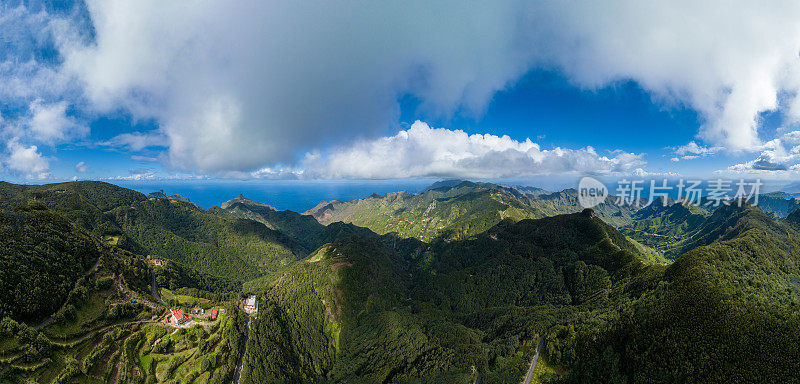 全景鸟瞰山脉和山谷在Parque农村德阿纳加，特内里费岛，西班牙