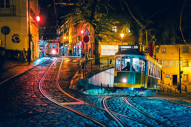 葡萄牙里斯本阿尔法玛的黄色电车