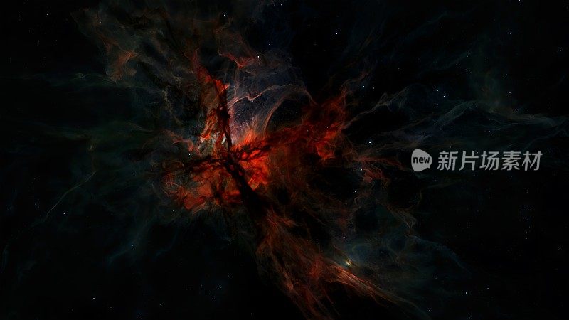 红氢星云与炽热的原恒星的广角镜头