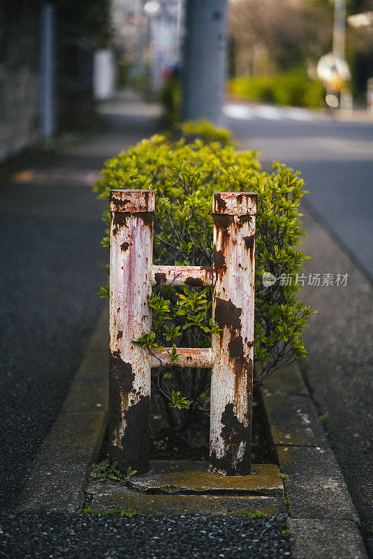 东京住宅区的植物和护栏