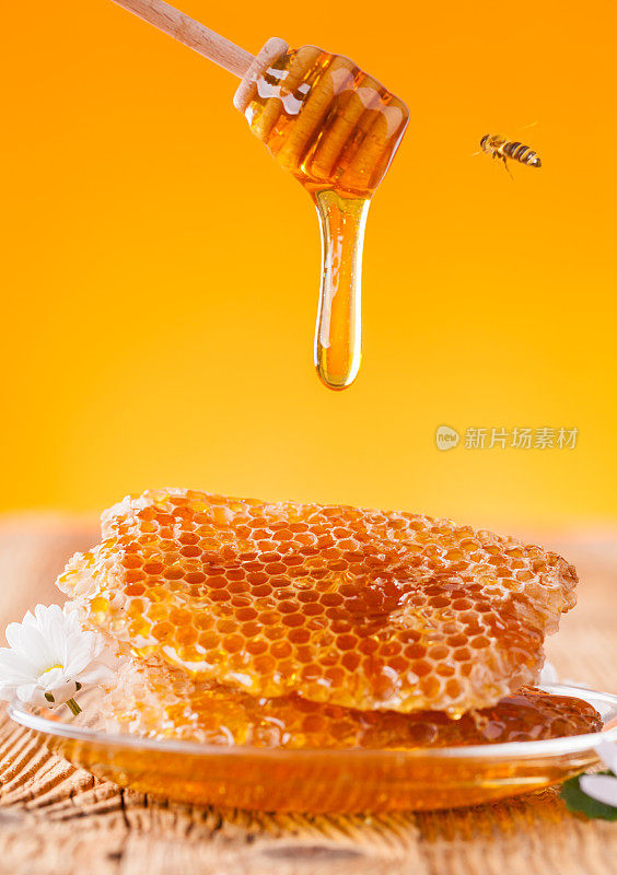 用勺蘸新鲜蜂蜜