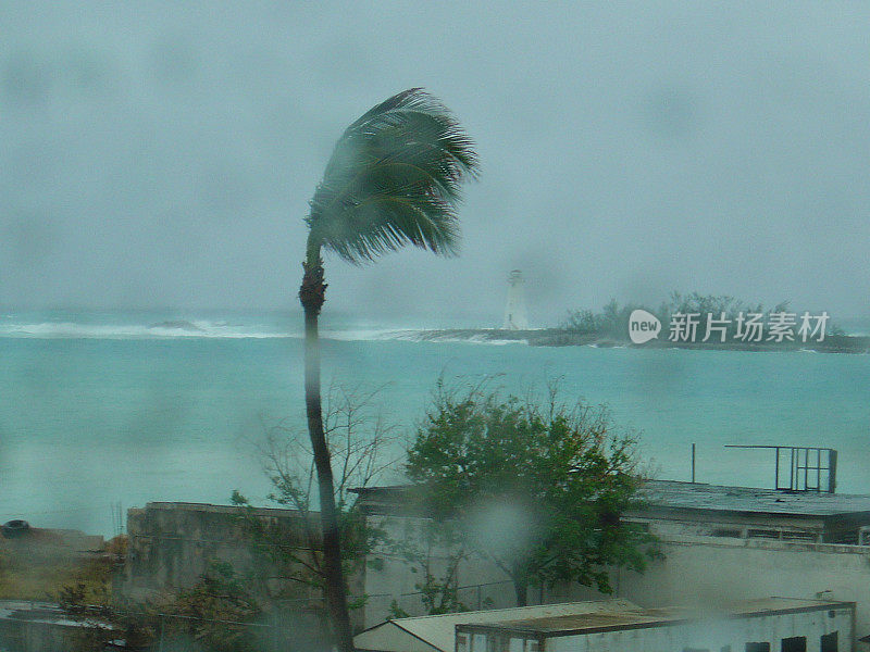 飓风吹过的场景，雨滴散焦