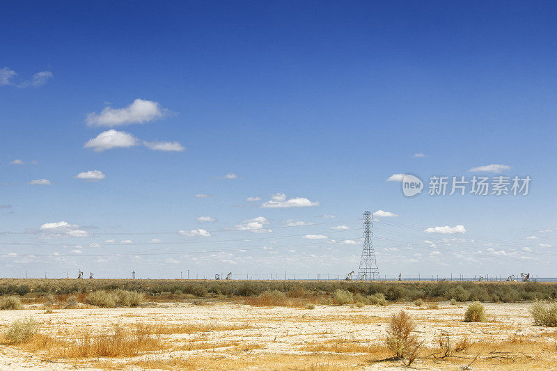 沙漠风滚草与电力塔的背景