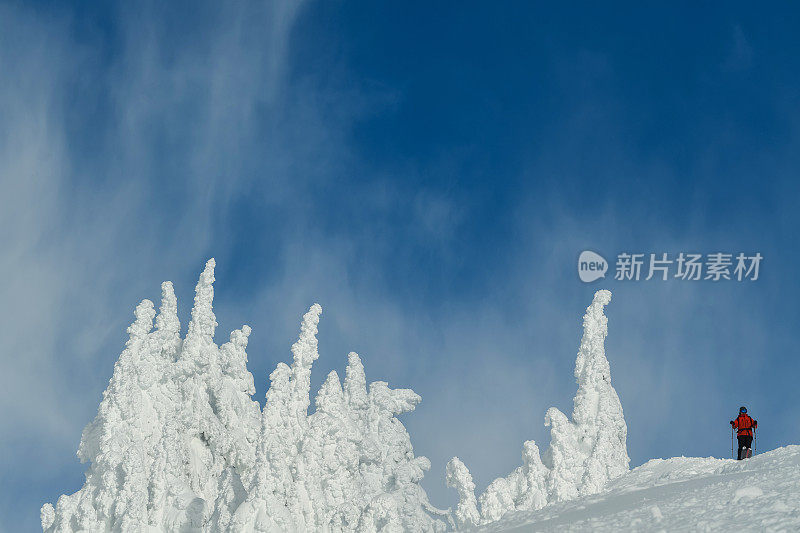 在阳光明媚的日子里滑雪