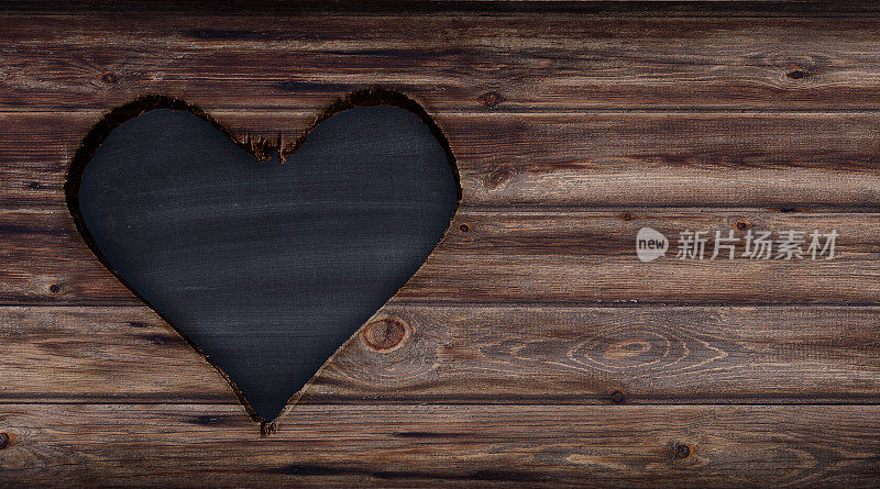 心形黑板，木质表面