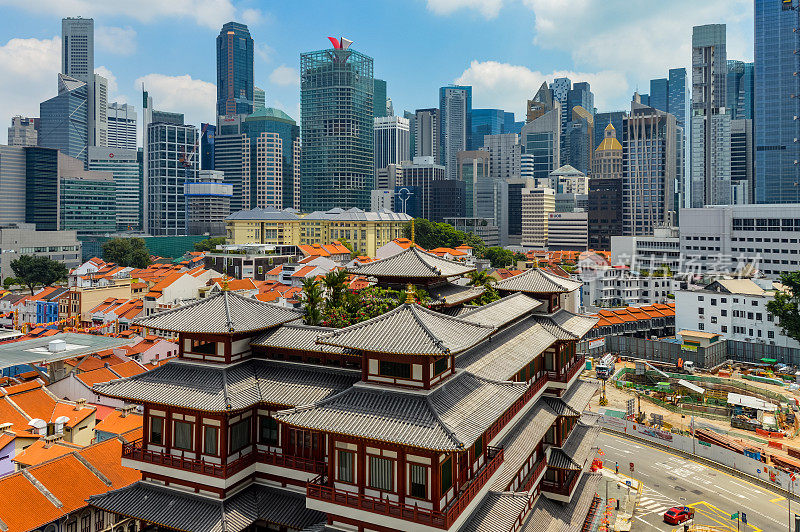 新加坡的城市天际线和城市景观与佛牙舍利寺