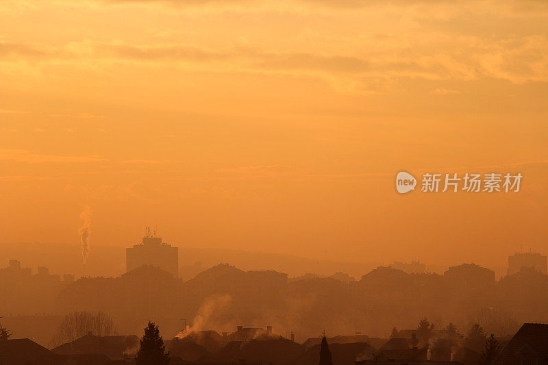 橙色雾霾冬季城市景观